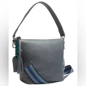 Consuela Keanu Wedge Shoulder Bag Gray Leather with Multicolor Strap